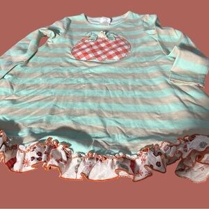 Ricrac & Ruffles Mint  Striped Apple Cinnamon Top - Size 6